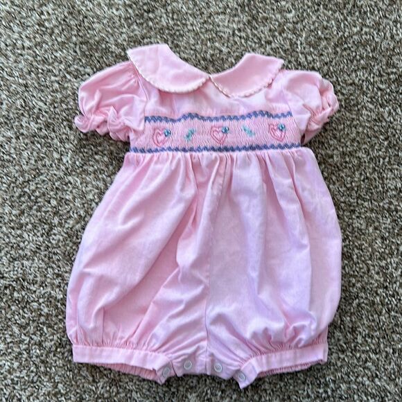 Vintage Allison Ann Baby Girl Embroidered Pink Hear Shortsleeve Romper 18M - Picture 3 of 11
